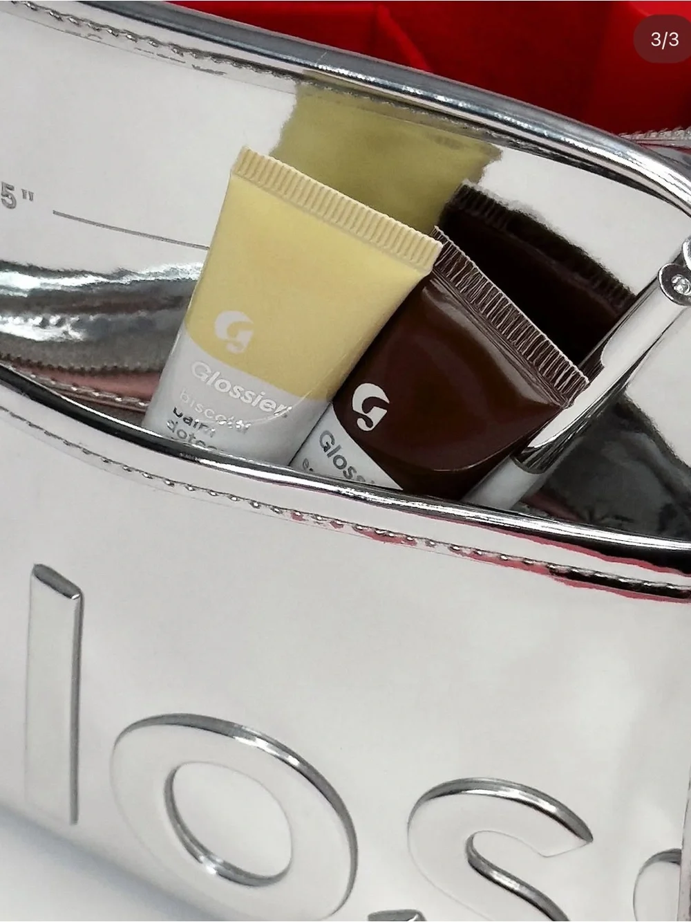 Limited Glossier Chrome make-up bag